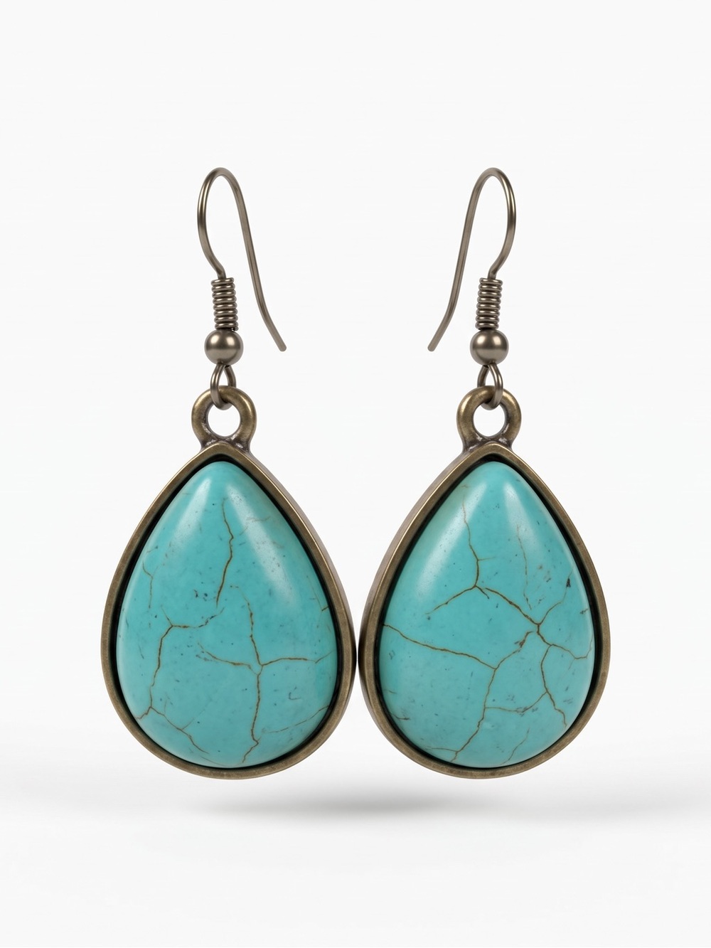 Turquoise Teardrop Dangle Earrings - Blue Stone